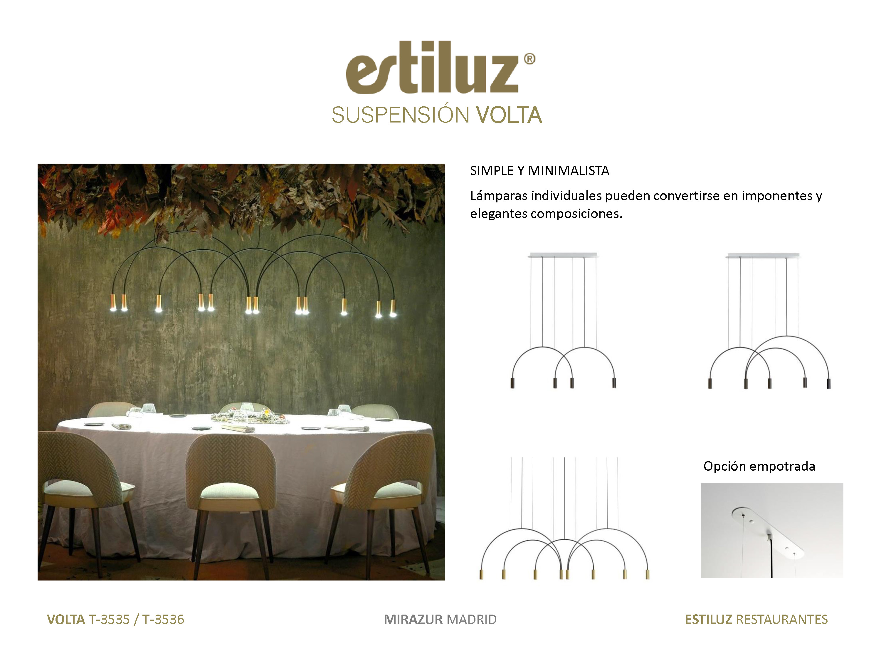 iluminaci&oacute;n estiluz Volta T-3535/ T-3536 en restaurante Mirazur Madrid